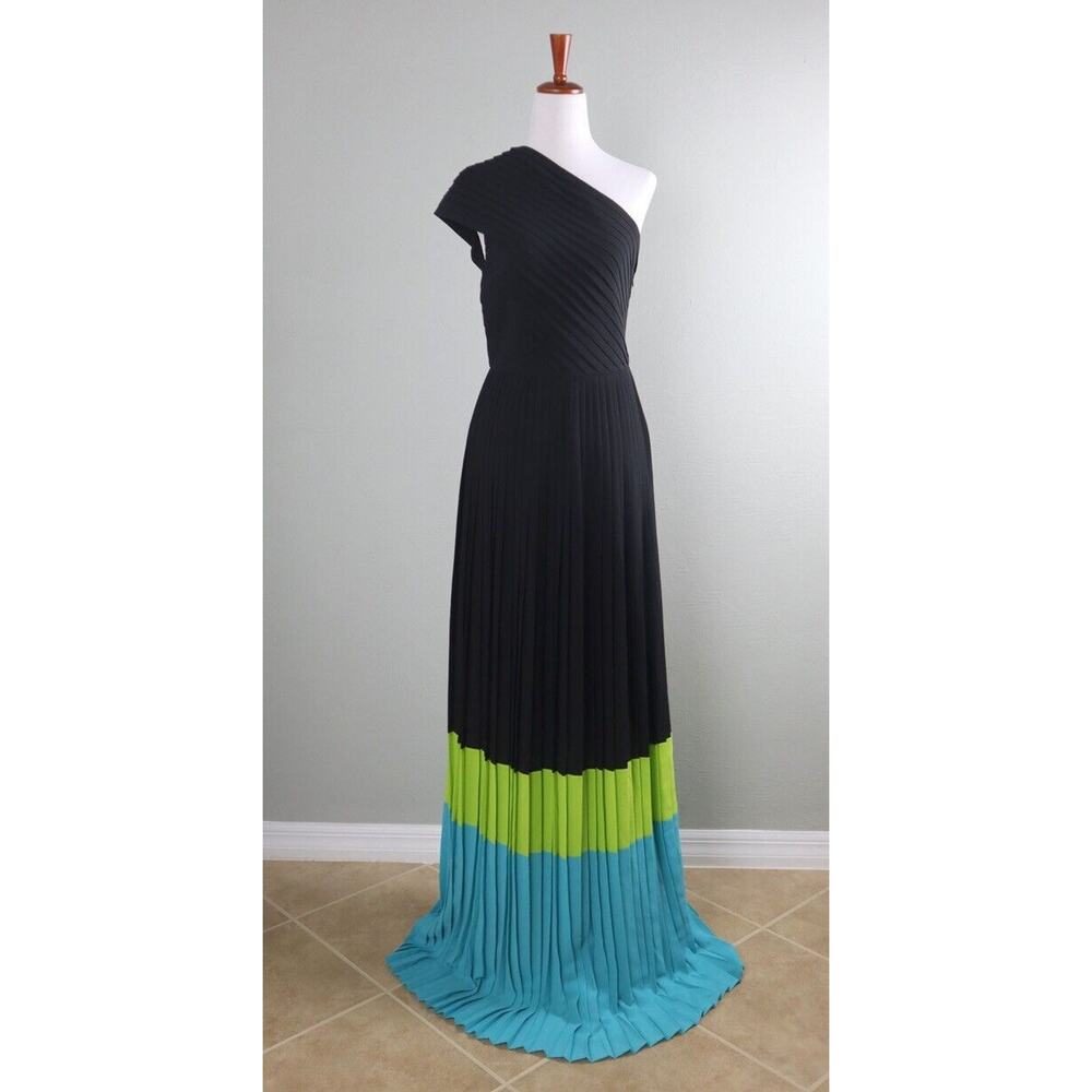 MICHAEL KORS COLLECTION $2470 Colorblock Pleated One Shoulder Maxi Dress Size 6